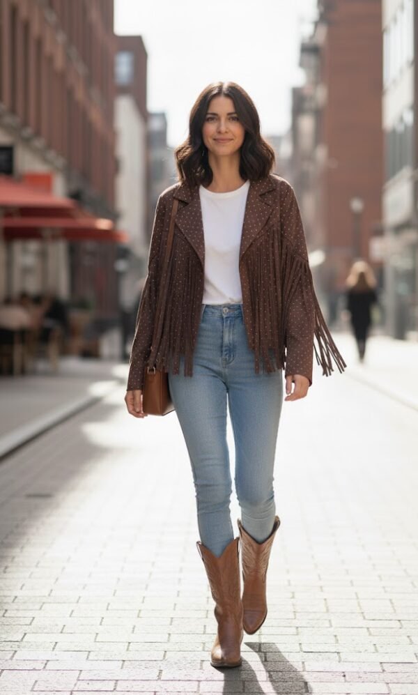 Chaqueta flecos con brillos