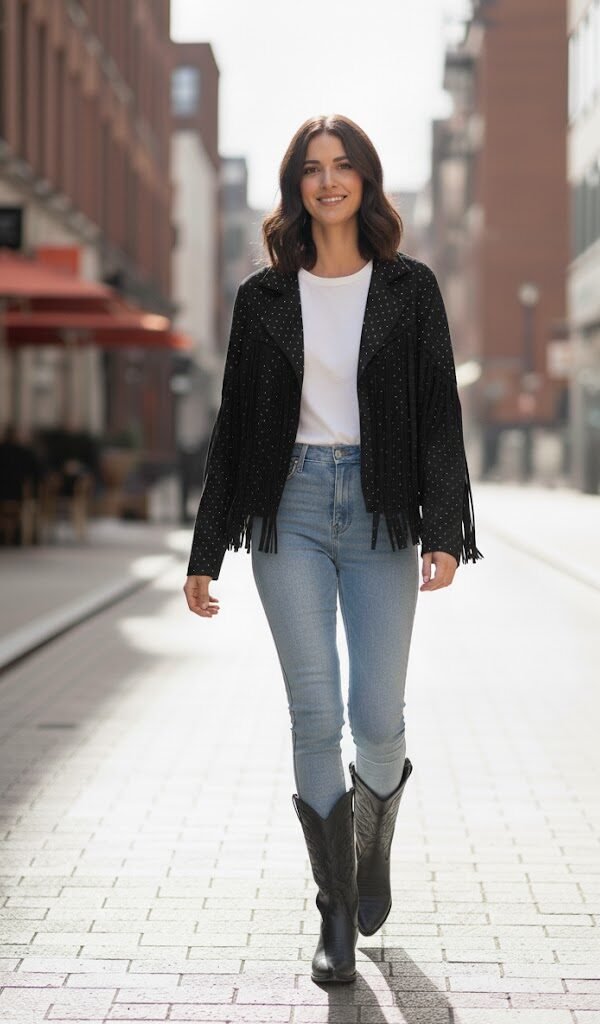 Chaqueta flecos con brillos